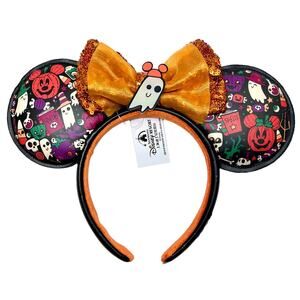 Disney Minnie Ears Halloween Trick or Treat Mouseketeer Ghost Glow in the Dark!